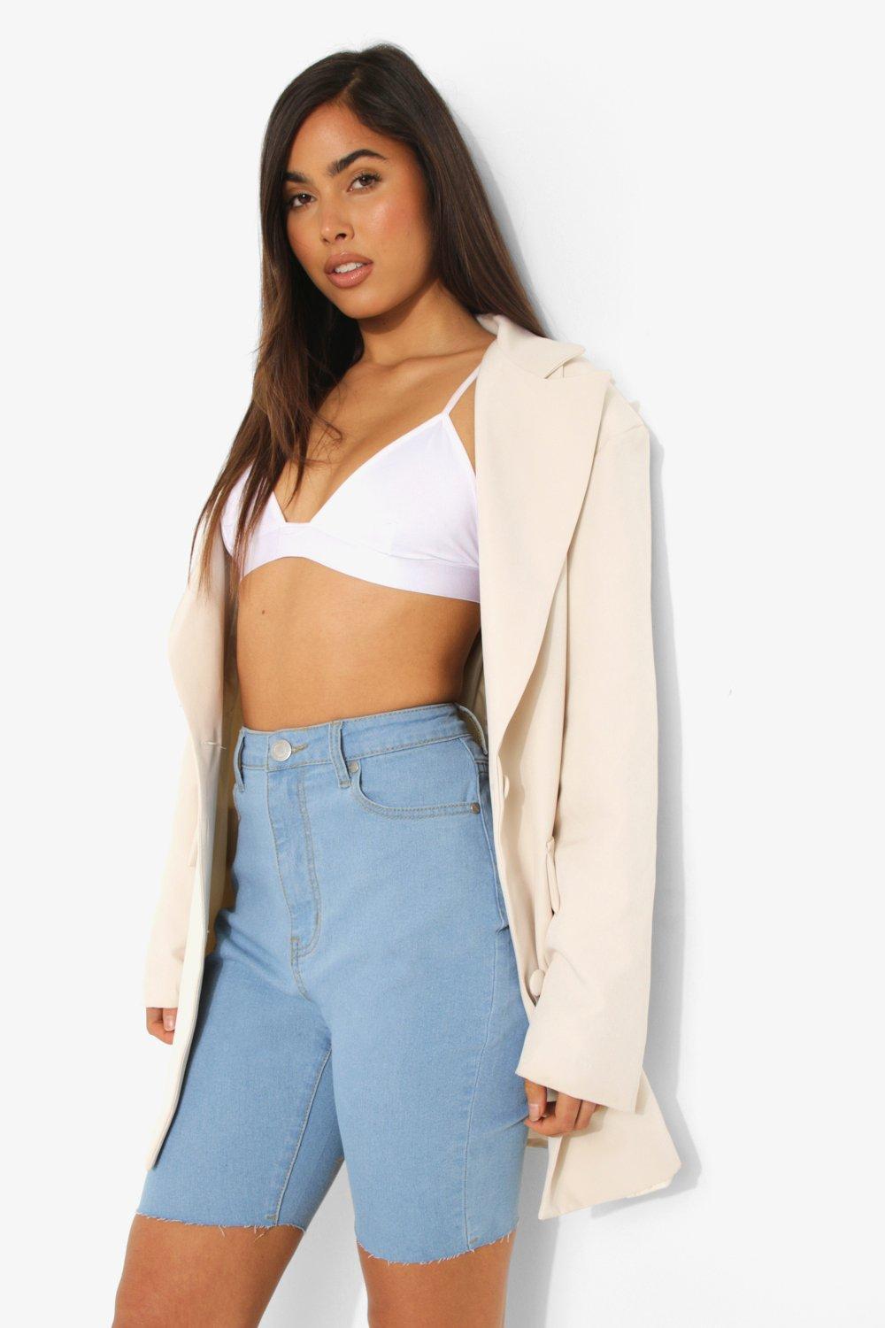 Raw Hem Denim Biker Short boohoo CA